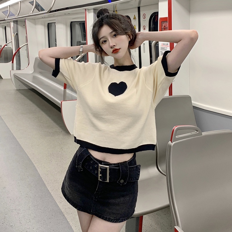 Áo thun ZHELIHANGFEI tay ngắn phối màu tương phản thời trang dành cho nữ