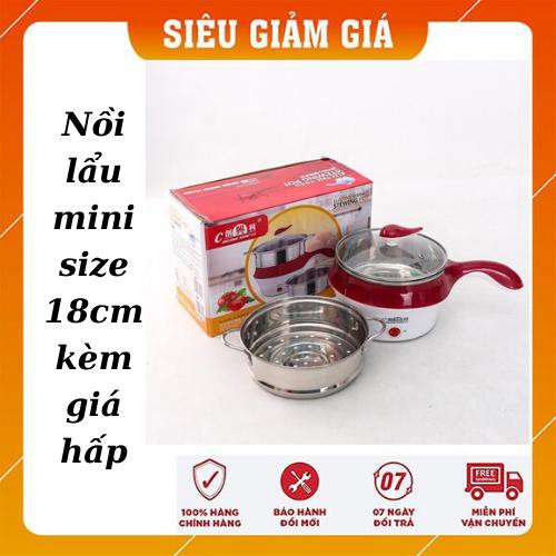 Nồi lẩu , hấp , nấu mỳ đa năng 2 tầng 18cm tiện dụng kèm quà tặng