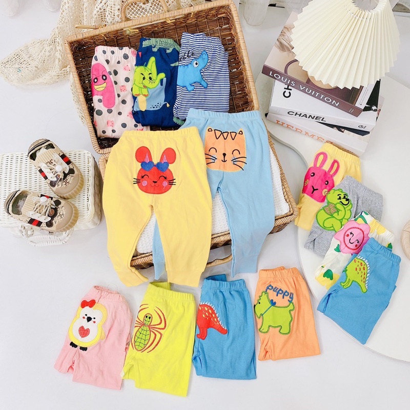 Lố 10 quần dài bozip Mông thêu bé gái (6-16kg)