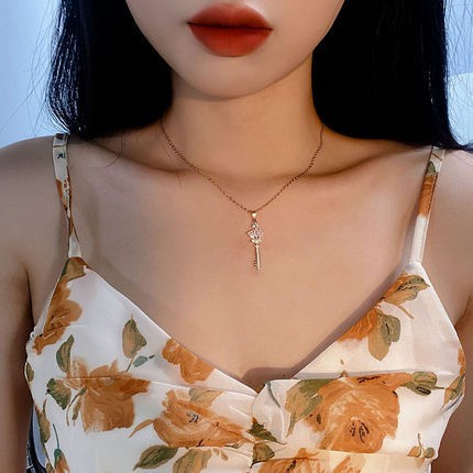 Mặt Dây Chuyền Hình Chìa Khóa Mạ Vàng Hồng 18K Thời Trang Cho Nữ