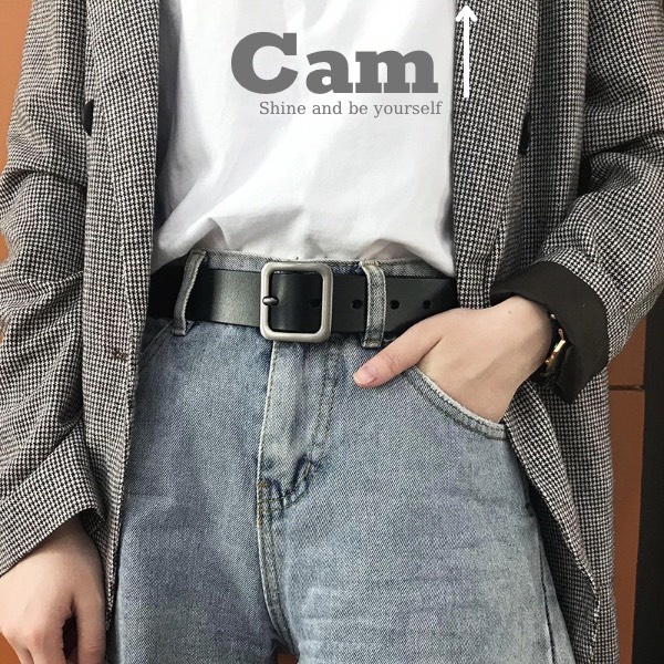 Thắt lưng unisex cao cấp bản 3cm mặt chữ vuông màu đen đẹp - dây lưng da pu mặt kim loại Hàn Quốc -CBelt