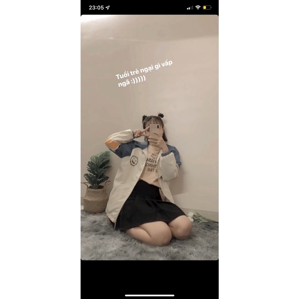 Áo khoác gió Unisex 2 lớp Kaki dày dặn, form rộng, phối màu in hình mặt cười phong cách Hàn Quốc