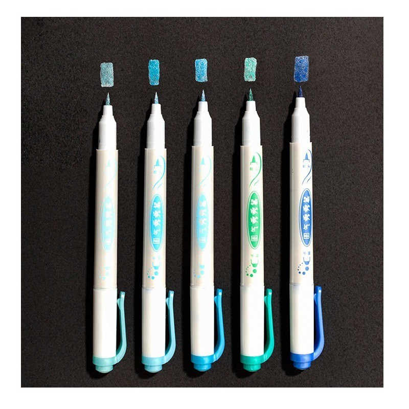 Bộ 5 Bút Lông Viết Thư Pháp Hai Đầu Tròn Màu Sắc Ánh Kim C6241