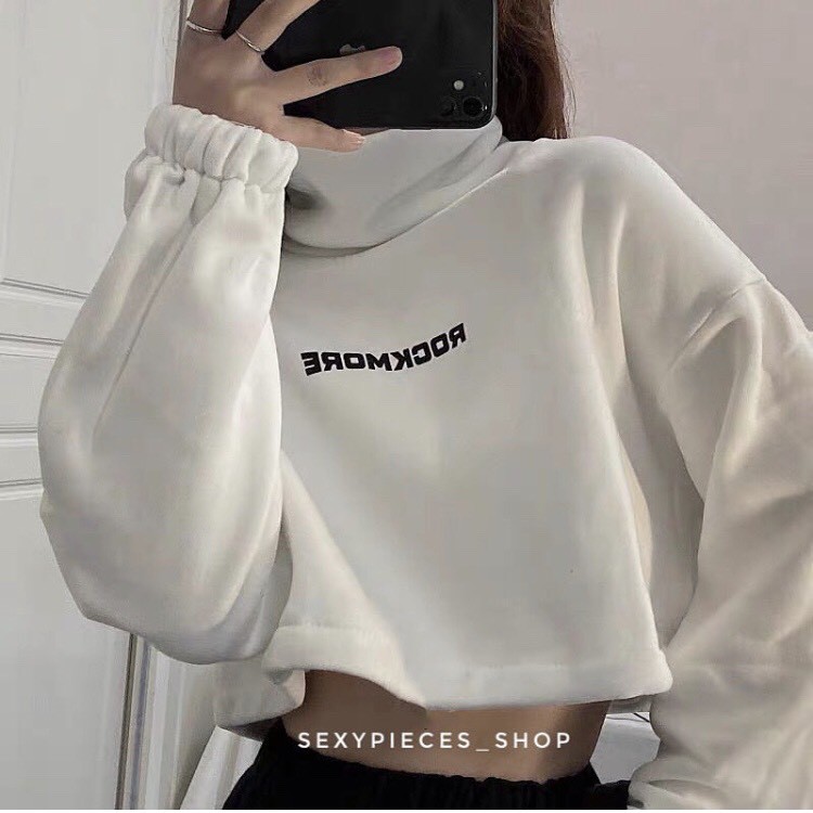 Áo Sweater Croptop Nữ Chất Nỉ Rút Eo Bo Tay In Chữ Ngực Siêu Xinh