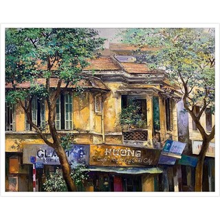 tranh phố cổ quán cafe tặng kèm khung