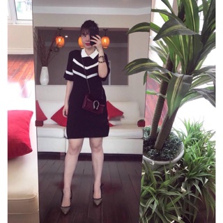 Đầm xoè phối viền trắng cổ peter
