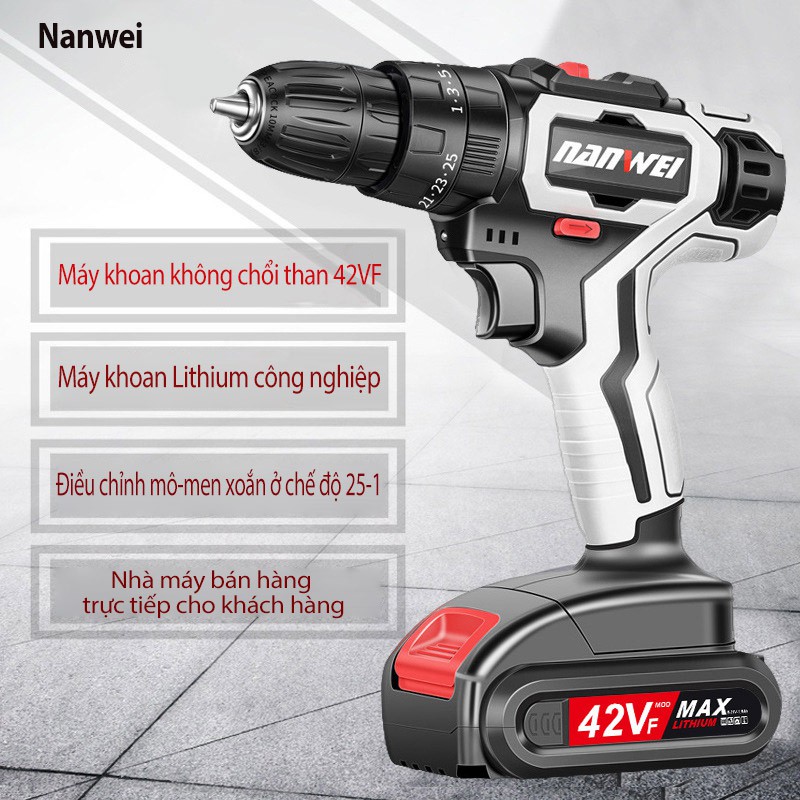 NEP085 NANWEI không chổi than Loại sạc pin cầm tay Máy khoan Lithium mini đa năng gia đình vặn ốc chổi than 42VF 48VF