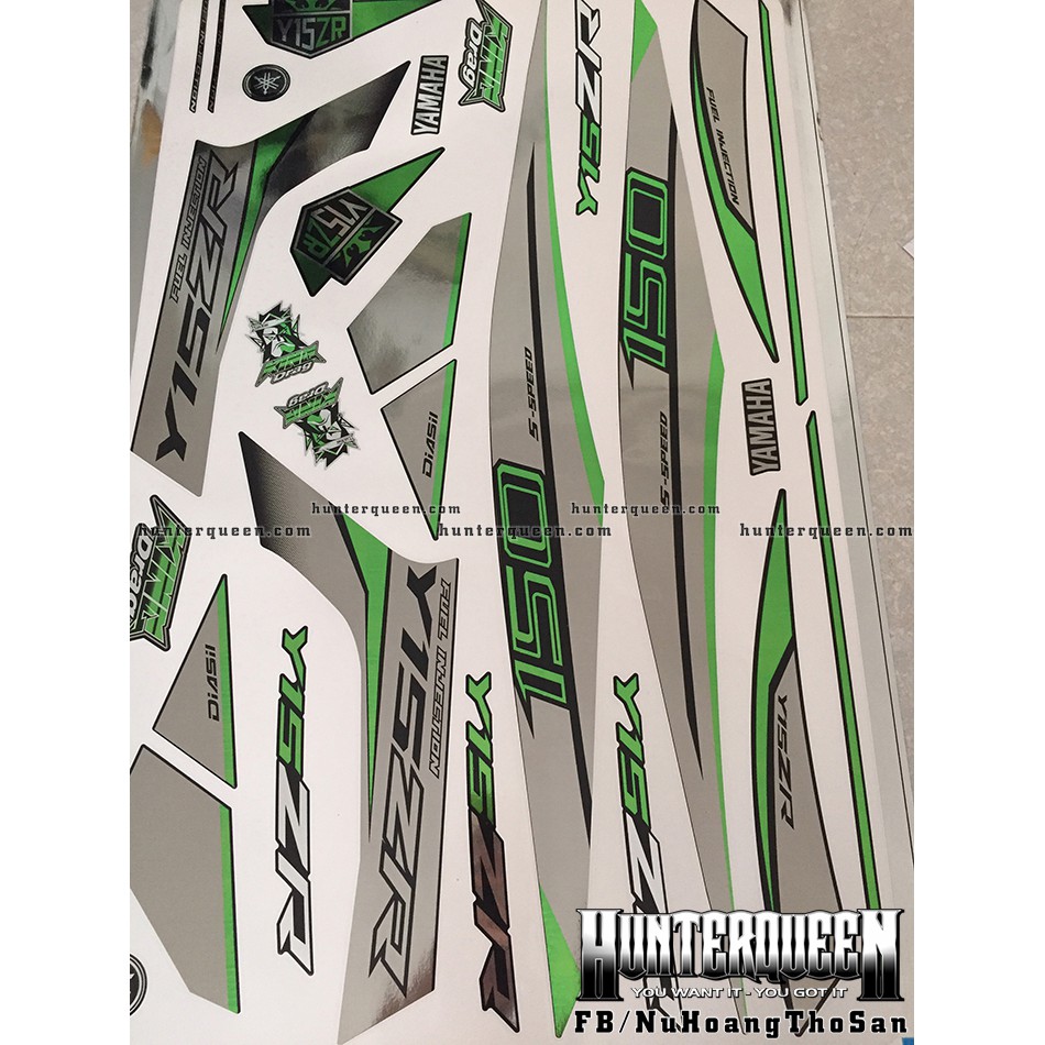 Tem Exciter 150. Tem rời CROM Y15ZR đơn giản, chỉ xanh lá, dán xe đen. Xe màu khác vui lòng inbox