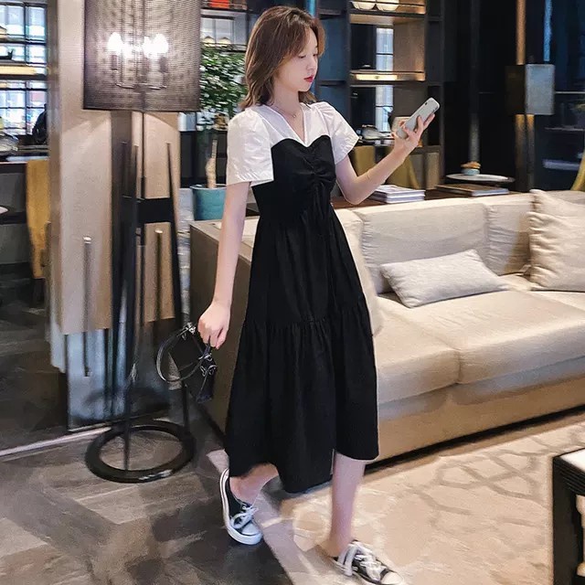 Đầm bầu rúm ngực thời trang M285 chất cát hàn freesize từ 45 đến 70kg