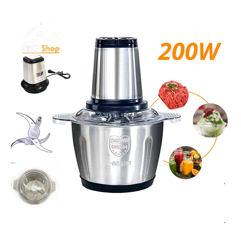 [RẺ VÔ ĐỊCH] Máy Xay Thịt Cối Inox 4 Lưỡi Đa Năng, Công suất 200w xay thịt, xay tỏi ới, xay rau củ quả