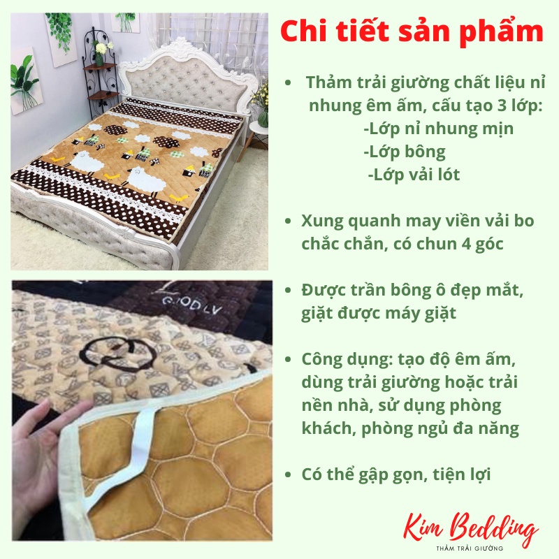 Thảm nỉ nhung lông cừu trải giường 3 lớp cực ấm