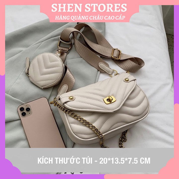 Túi xách nữ trần chỉ nắp V, túi đeo chéo da mềm cao cấp đi chơi, đi làm công sở  - SHEN STORE T0416