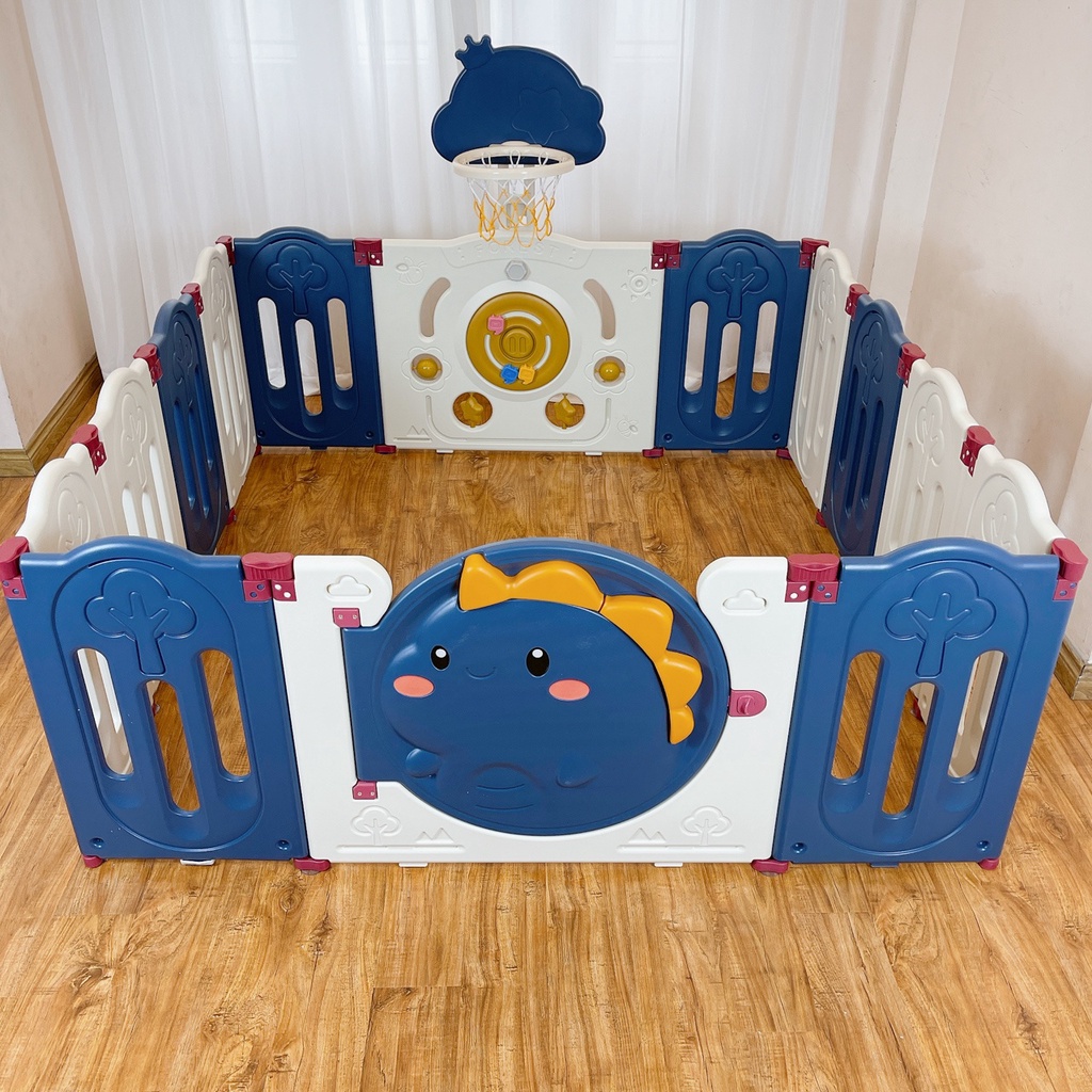 [XẢ KHO GIÁ SỐC - HÀNG MỚI] Quây cũi gấp gọn nhựa nguyên sinh hình khủng long 9BABY màu xanh