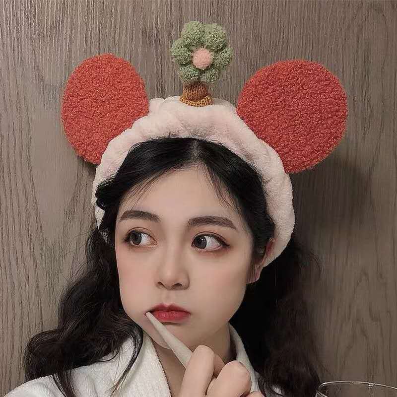 Băng Đô Cài Tóc Rửa Mặt Bằng Vải Bông Gắn Hoa Nhỏ Siêu Dễ Thương Phong Cách Hàn Quốc Dành Cho Nữ