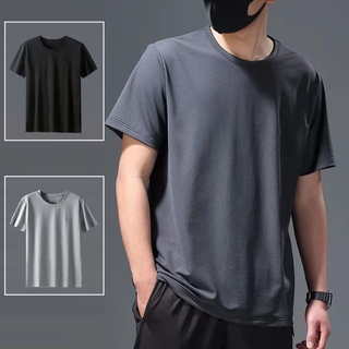 Áo Thun Vải Lụa Lạnh Thoáng Khí Cổ Tròn Thời Trang Mùa Hè Cho Nam