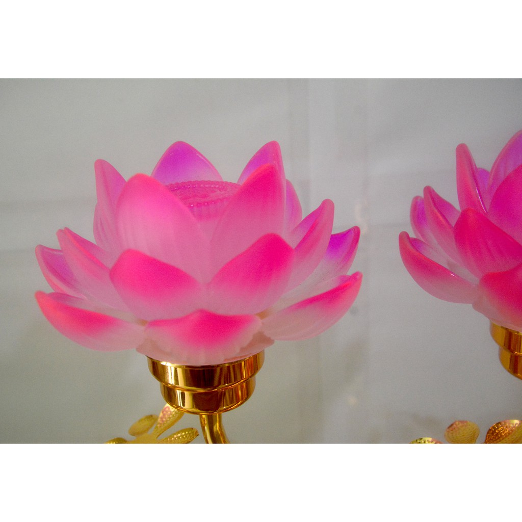 Cặp Đèn lưu ly điện lá hợp kim tự động đổi 7 màu thờ cúng bàn thờ