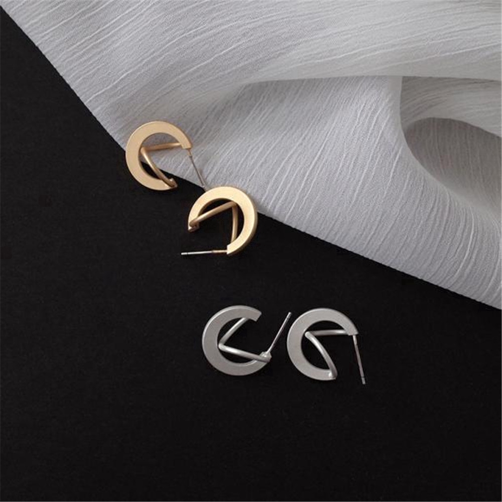 Khuyên Tai Kim Loại Thiết Kế Hình Học Phong Cách Hàn Quốc Cho Nữ