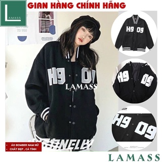 Áo bomber nam nữ unisex ,Khoác Nỉ Thu Đông Chữ H909 Form Rộng ,ao" khoác bóng chày hàn quốc ulzzang - LAMASS