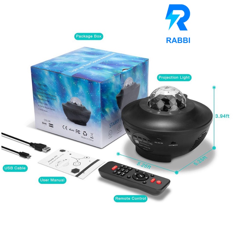 Đèn chiếu sao Galaxy tự xoay mây thiên hà chiếu ngàn sao kèm loa bluetooth có điều khiển từ xa - Rabbi VN
