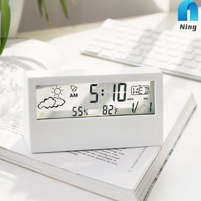 Đồng Hồ Báo Thức Điện Tử Để Bàn Màn Hình Lcd Hiển Thị Nhiệt Độ Và Độ Ẩm Hiện Đại