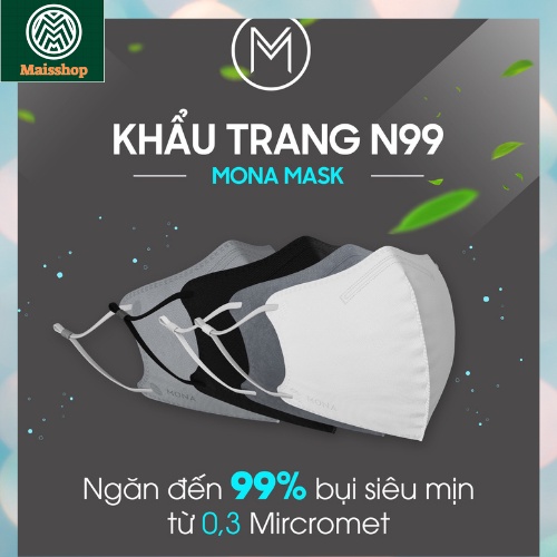 Khẩu trang Mona N99 ngăn đến 99% hạt bụi siêu mịn có kích thước từ 0,3 Mircromet