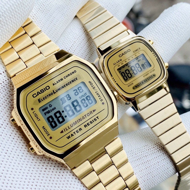 Đồng hồ điện tử nam nữ Casio A168 Gold LA670 Gold