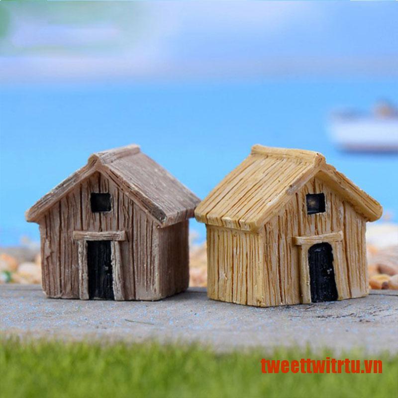 TRITU Mini Wooden House Simulation Model Moss Terrarium Dollhouse Decor Resin