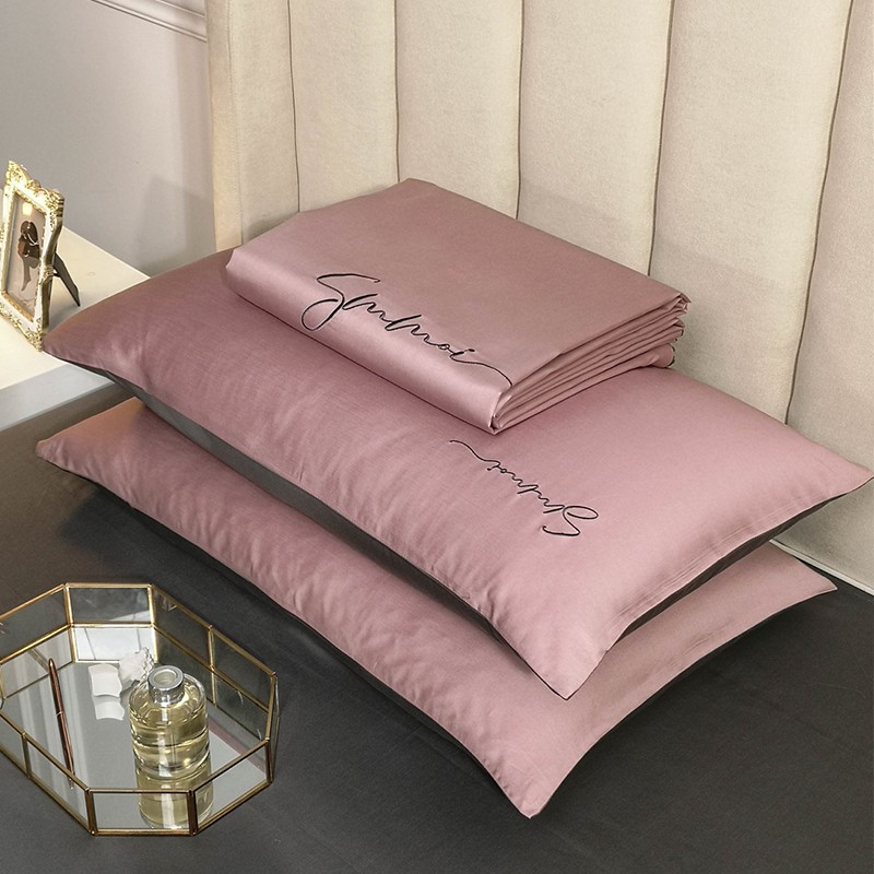 Bộ Chăn Ga Gối Lụa Tencel Sumoi 60s Đơn Sắc Cao Cấp - Hồng phối ghi