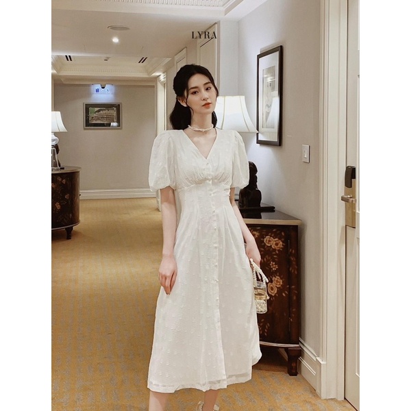 ĐẦM HOA NỔI MIDI RÃ NGỰC CỔ V