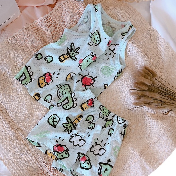 Bộ Ba Lỗ Cotton Thông Hơi Cho Bé Trai 9-20kg Họa Tiết Khủng Long Cực Chất