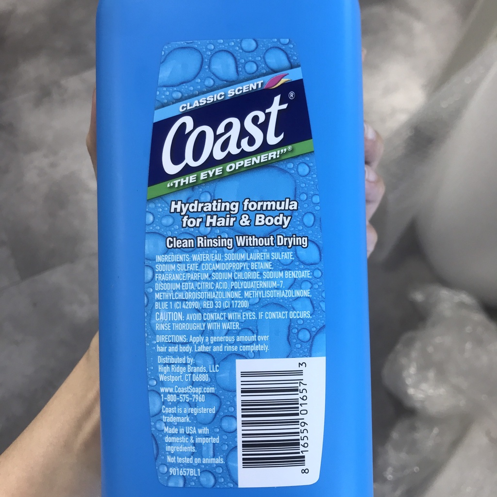 Sữa tắm gội Coast 2 Trong 1 Hair &amp; Body Wash 532ml/946ml Dầu Gội Sữa Tắm Nam (Mẫu mới)