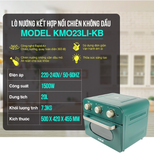Nồi chiên 20 lít không dầu đa năng kết hợp lò nướng Mobell KMO23LI-KB công suất 1500W