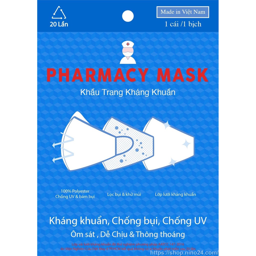 KHẨU TRANG VẢI KHÁNG KHUẨN 3 LỚP PHARMACY MASK Loại VIP