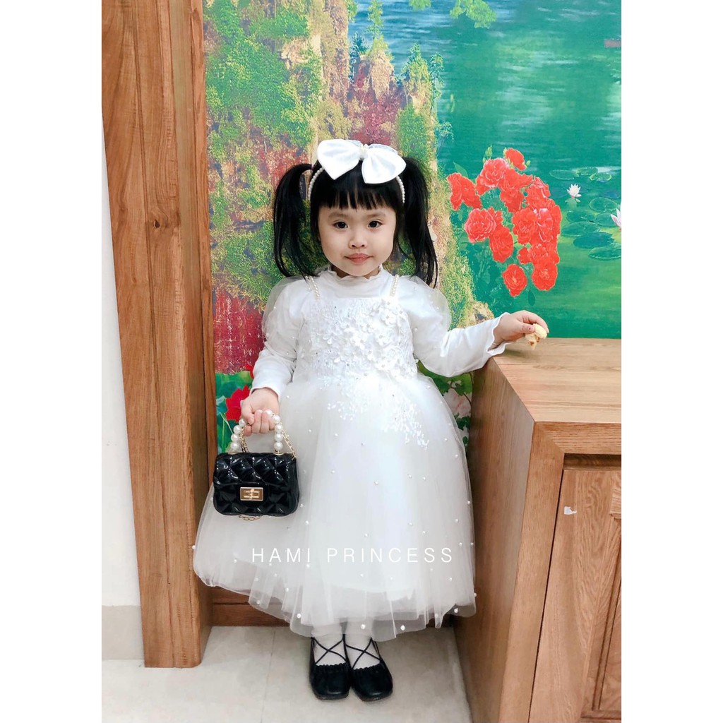 Váy Công Chúa Hạt Trai Ren Hoa Đáng Yêu Cho Bé Gái HAMI PRINCESS ❤️ Tặng Kèm Phụ Kiện