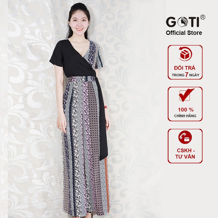 GOTI - HÌNH THẬT - JUMPSUIT DÀI DẠO PHỐ KIỂU JUMPUIST PHỐI HỌA TIẾT EO CÁCH ĐIỆU GOTI 3198