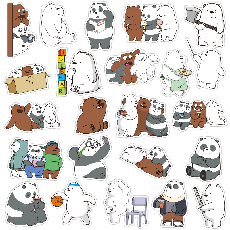 Bộ nhãn dán họa tiết we bare bears cho máy tính xách tay/ điện thoại/ đàn ghita/ vali/ mũ bảo hiểm (có bán lẻ)