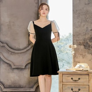 Đầm xòe cổ tim tay woan nơ ren
