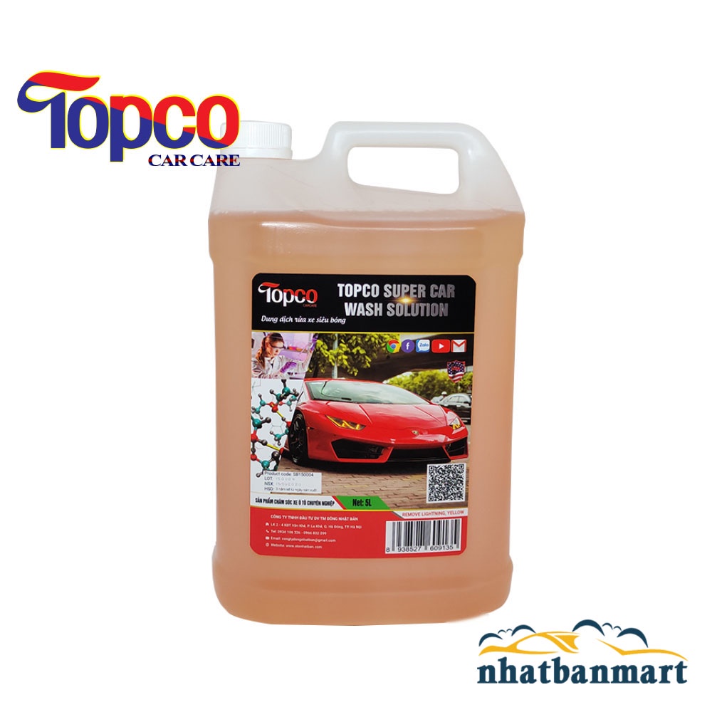 Nước rửa xe bọt tuyết siêu bóng, tạo hiệu ứng lá sen Topco chống bám nước sơn xe 5 lít Nhật Bản Mart