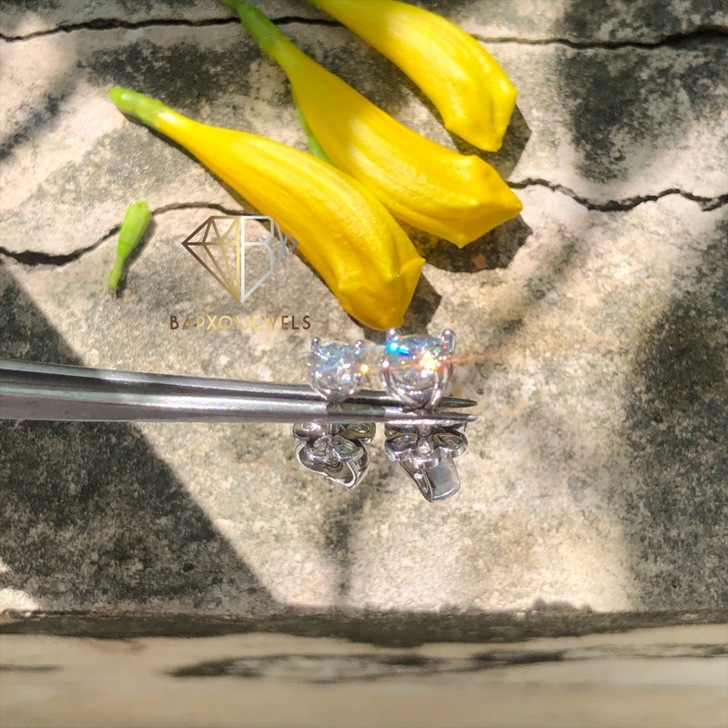 SIÊU GIẢM GIÁ-Moissanite-Bông tai Moissanite 4,5-5,4ly; Đôi; Bạc xi 2 lớp Bạch kim+Lớp keo bảo vệ lớp xi bền màu