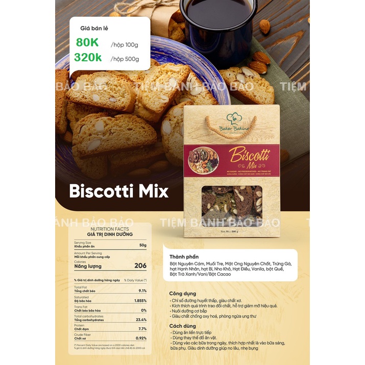 Bánh Biscotti 500g, Biscotti Ăn Kiêng 4 Vị - Bánh Ăn Kiêng Giảm Cân Không Đường Chính Hãng, Tốt Cho Tiêu Hóa (100-500g)