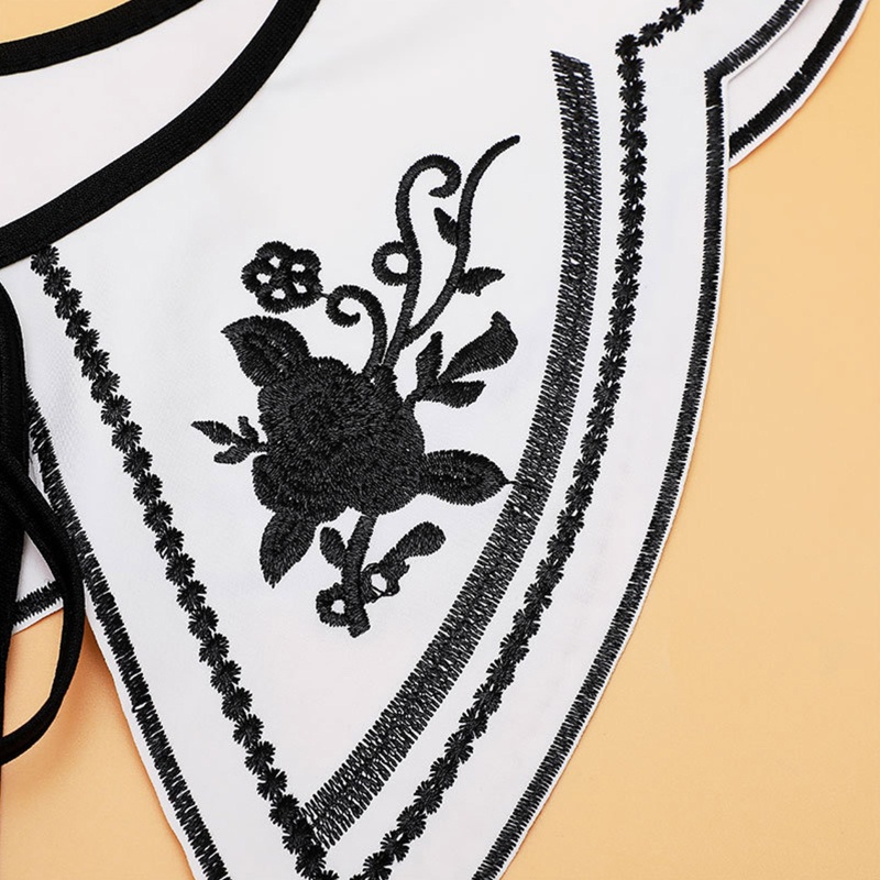 Yoioi Khăn Choàng Cổ Thêu Hoa Hồng Trắng Đen Tháo Rời Được Trang Trí Cho Nữ