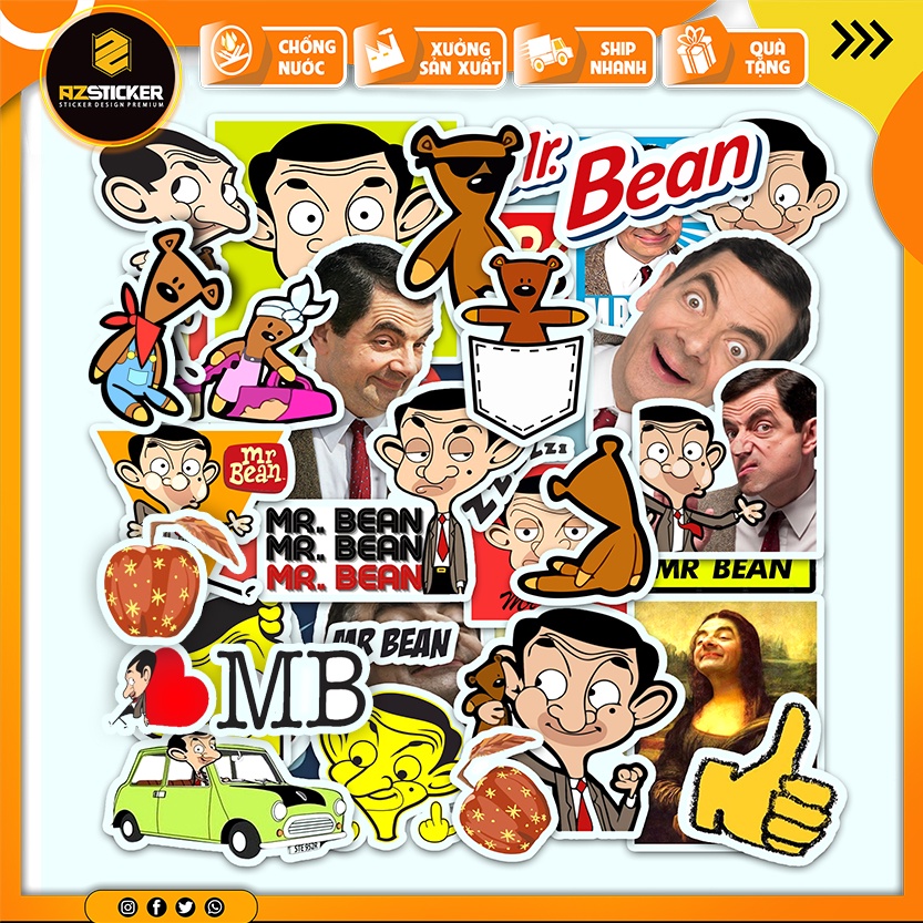 Bộ Sticker Phim Hoạt Hình Mr.Bean | Sticker Dán Nón Bảo Hiểm , Laptop , Vali