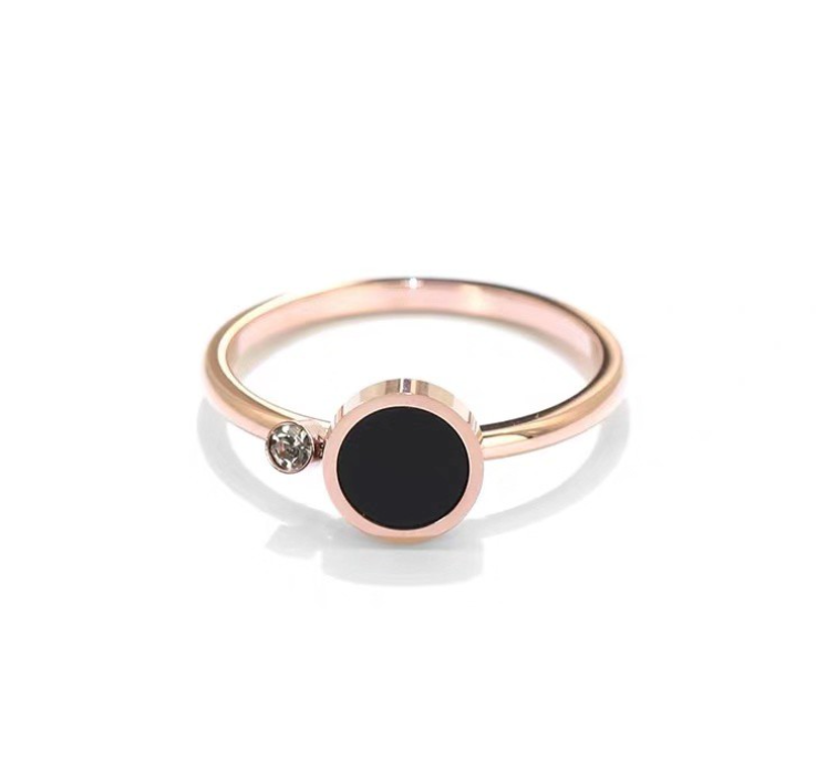 Nhẫn tròn màu vàng hồng 18K bằng thép titanium chống thấm nước không gây dị ứng thời trang Nhật Hàn thích hợp ngón trỏ