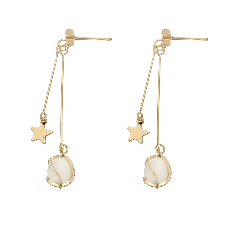 Khuyên Tai Dáng Dài Đính Đá Opal Hình Ngôi Sao Năm Cánh Thời Trang Mới Cho Nữ