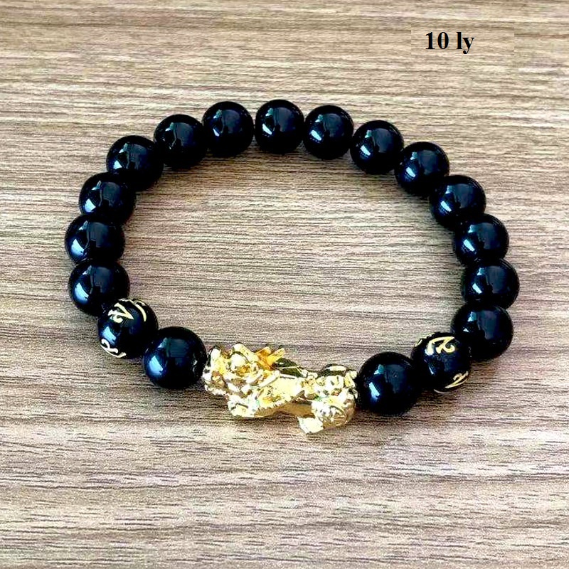 Vòng tay Tỳ Hưu hạt tròn mạ vàng,mang lại may mắn,tài lộc,Hạt đen đều, tròn, bóng đẹp.để trấn nhà, tránh tà khí,phát tài