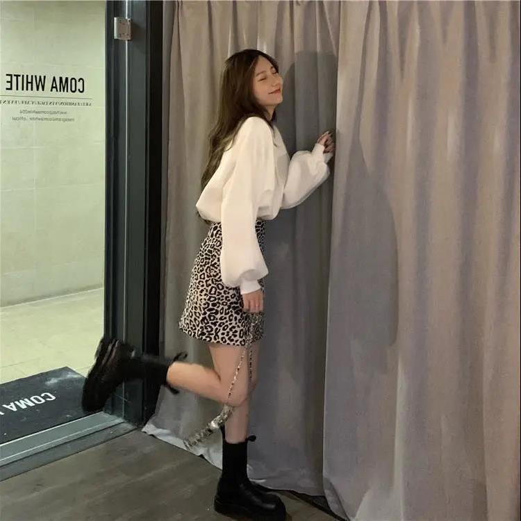 COZOK Set áo thun ngắn tay + chân váy họa tiết da báo thời trang nữ