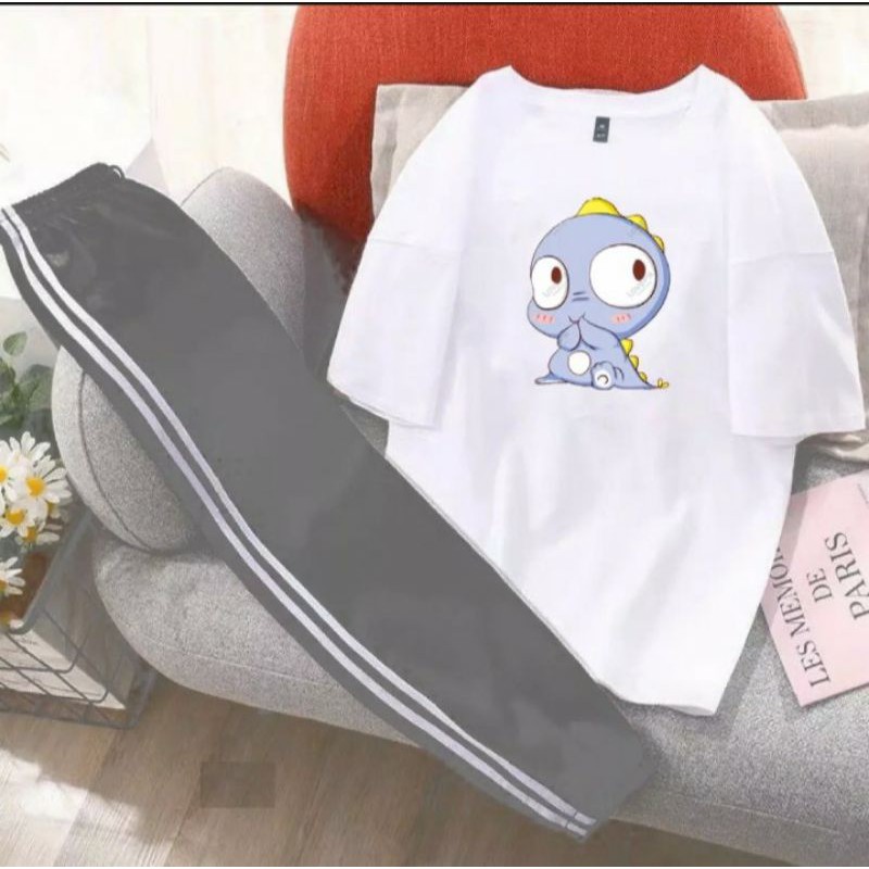 Set áo thun thú mắt to kèm quần bo gấu siêu hot