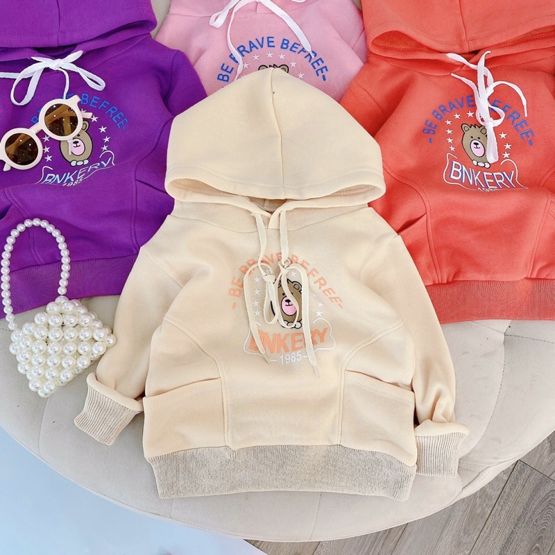 Áo hoodie cho bé trai bé gái chất nỉ bông mịn kèm mũ_Quần áo trẻ em thu đông