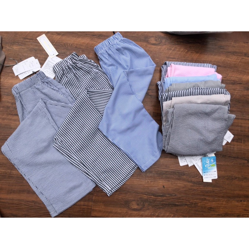 Quần Mặc Nhà lửng kẻ dáng baggy cho chị em và các bé lớn chất mềm mát dáng dễ mặc màu sắc nhã nhặn XanhHouse