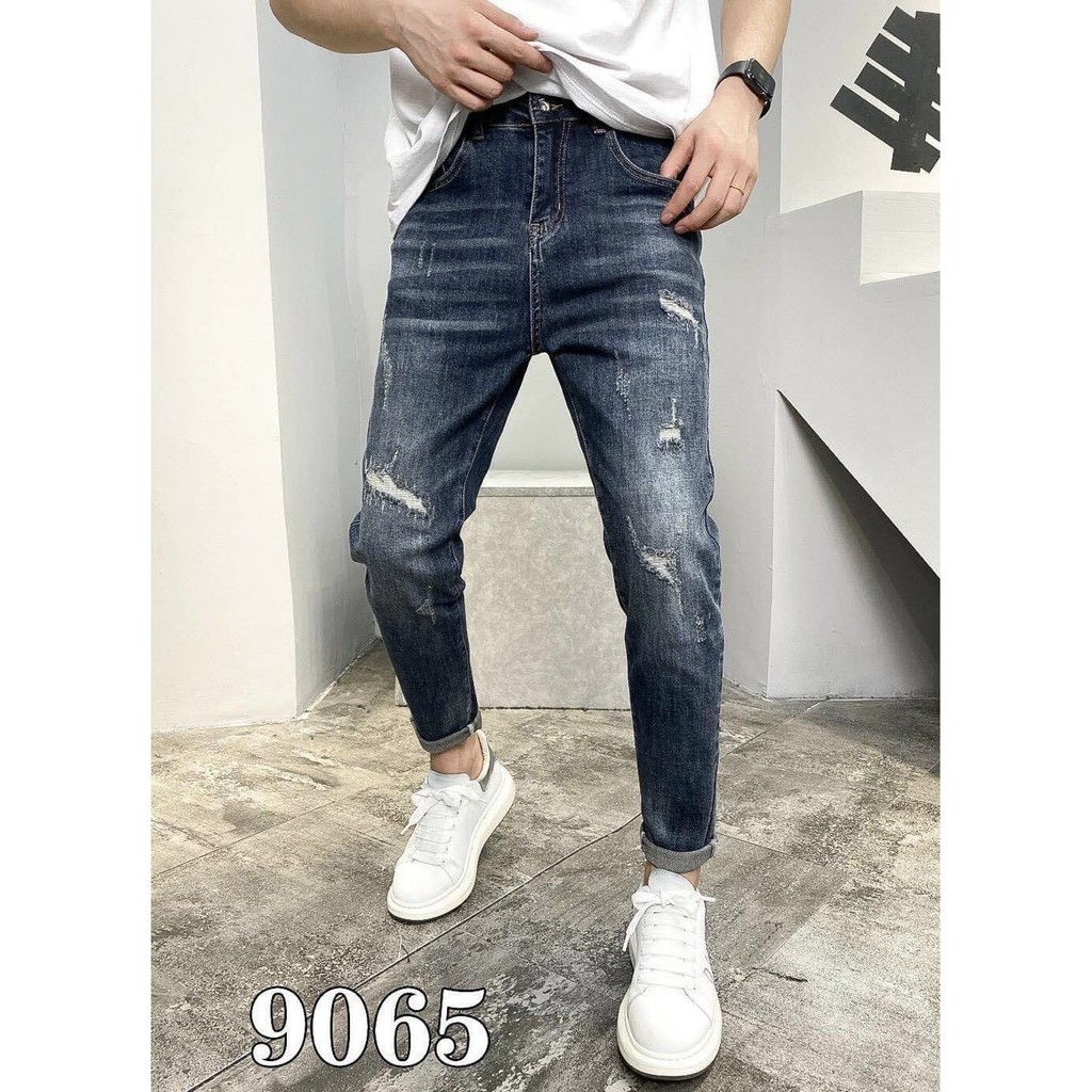 Quần jean nam cào rách nhỏ chất bò co giãn ms 9065